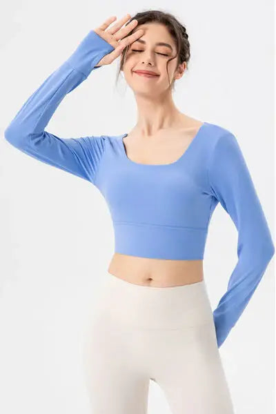 Square Neck Crisscross Active T-Shirt - Trendsi - Flyclothing LLC