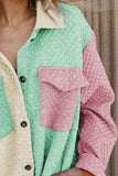 Color Block Button Up Long Sleeve Shacket - Trendsi - Flyclothing LLC