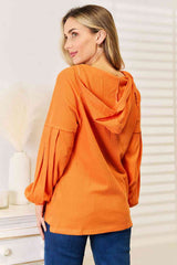 Basic Bae Side Slit Buttoned Waffle Knit Hoodie - Trendsi - Flyclothing LLC