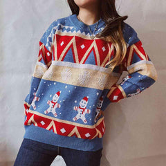 Printed Round Neck Long Sleeve Sweater - Trendsi
