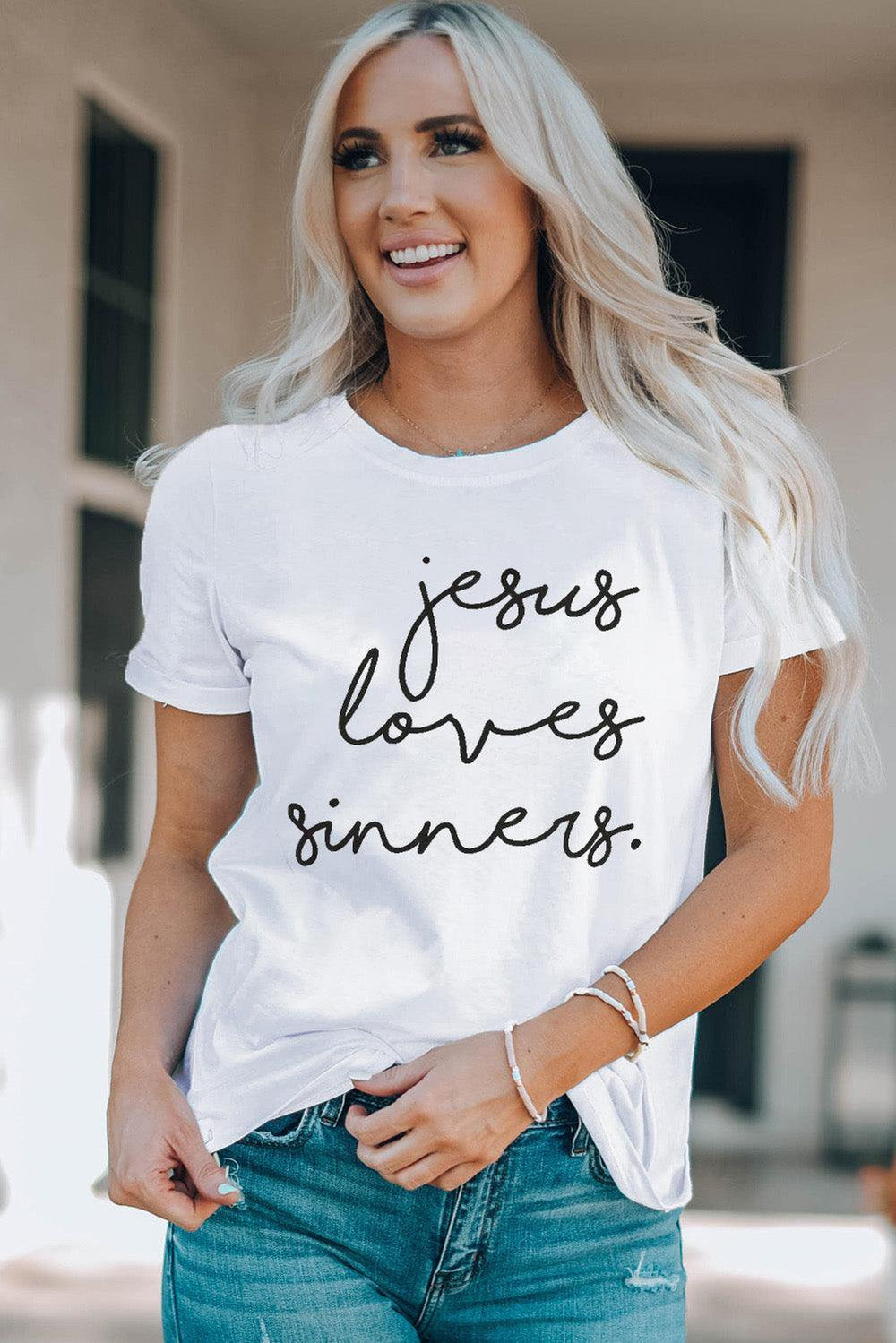 Letter Graphic Round Neck Short Sleeve T-Shirt - Trendsi