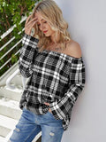Off-Shoulder Striped Long Sleeve T-Shirt - Trendsi