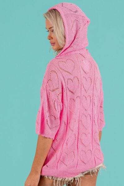 BiBi Openwork Heart Hooded Knit Top - Trendsi - Flyclothing LLC