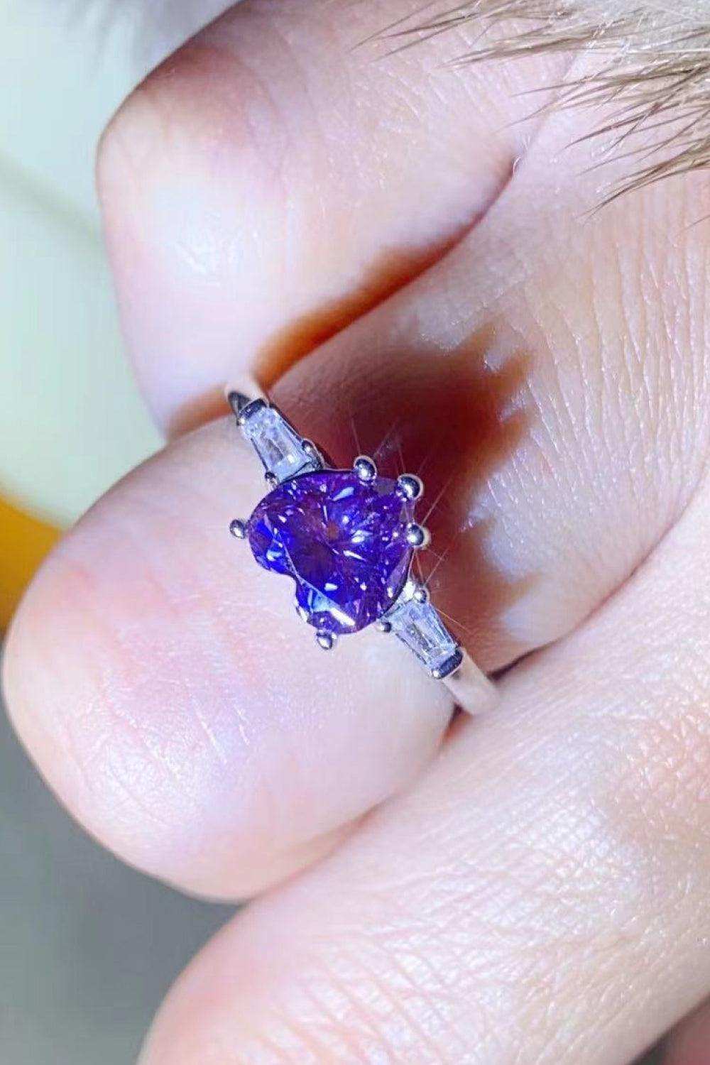 1 Carat Moissanite Heart-Shaped Platinum-Plated Ring in Purple - Trendsi - Flyclothing LLC