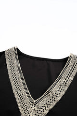 Contrast V-Neck Blouse - Trendsi - Flyclothing LLC