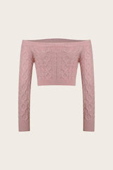 Cable-Knit Off-Shoulder Long Sleeve Sweater - Trendsi - Flyclothing LLC