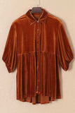 Tiered Button Up Collared Neck Shirt - Trendsi - Flyclothing LLC