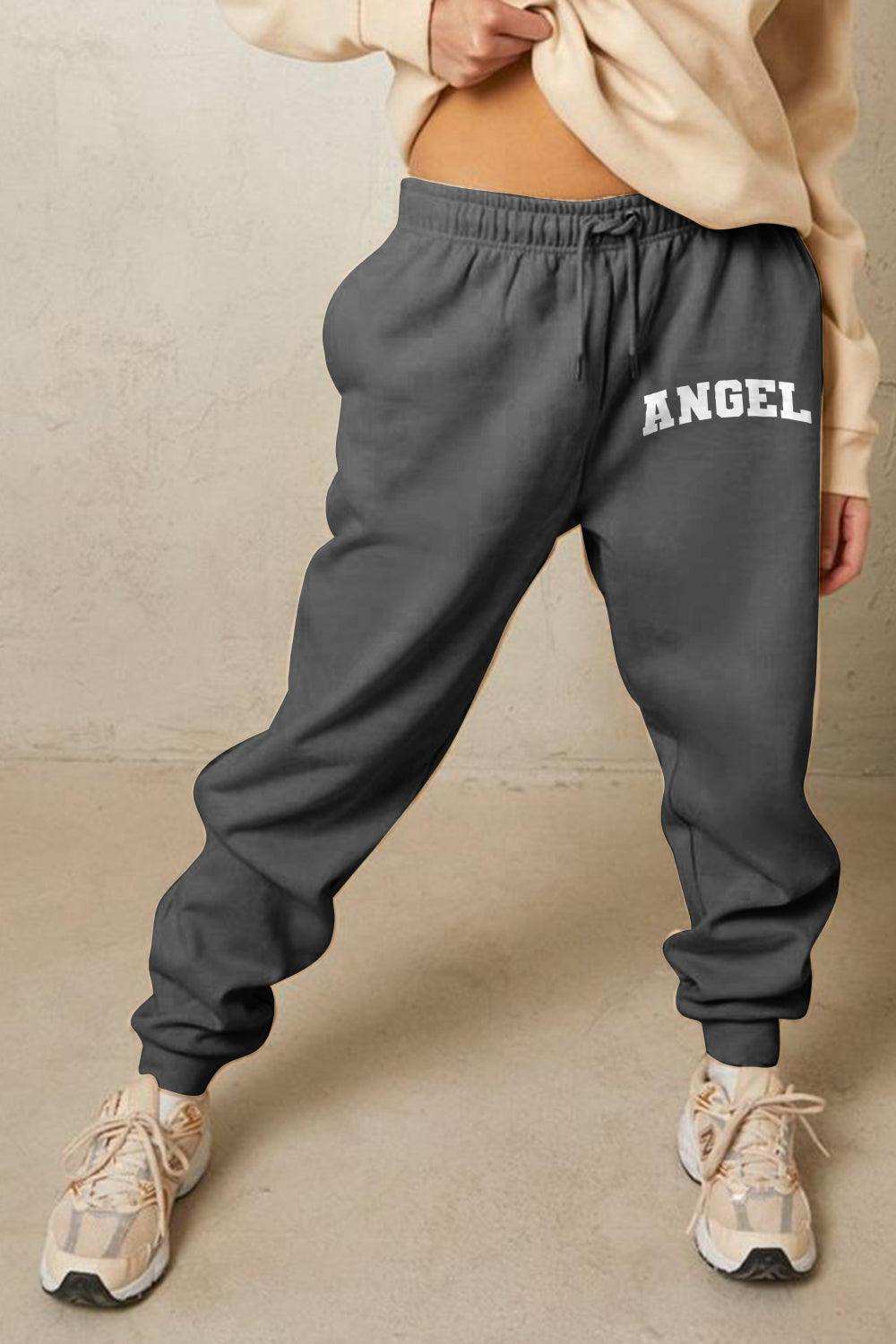 Simply Love Full Size Drawstring Angel Graphic Long Sweatpants - Trendsi