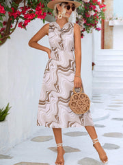 Printed Cowl Neck Sleeveless Dress - Trendsi