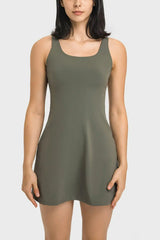 Square Neck Sports Tank Dress with Full Coverage Bottoms - Trendsi - Flyclothing LLC