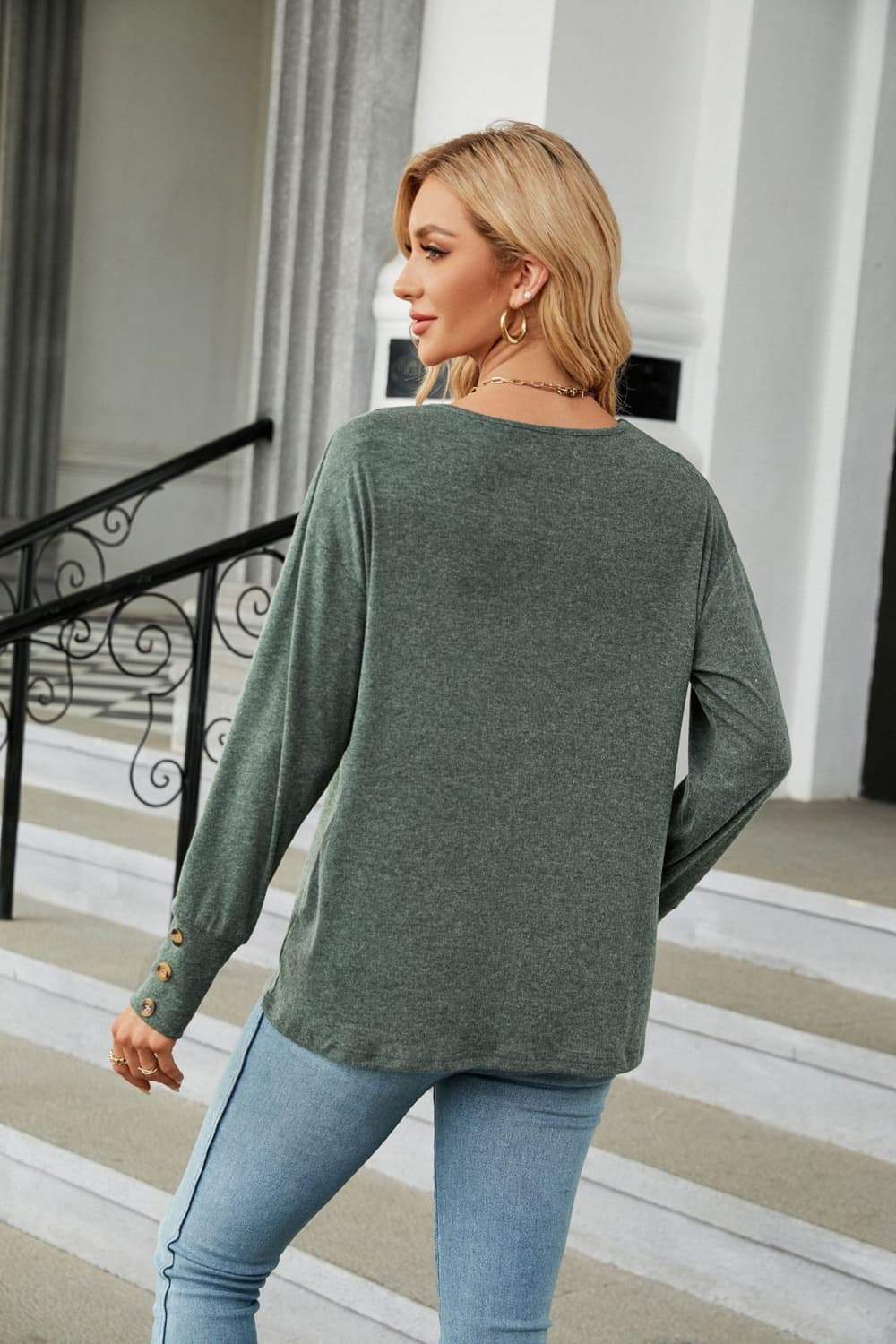 V-Neck Long Sleeve T-Shirt - Trendsi - Flyclothing LLC
