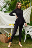 Mock Neck Long Sleeve One-Piece Swimwear - Trendsi - Flyclothing LLC