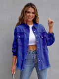Distressed Drop Shoulder Denim Jacket - Trendsi - Flyclothing LLC