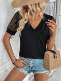 Bow Pattern V-Neck Short Sleeve T-Shirt - Trendsi
