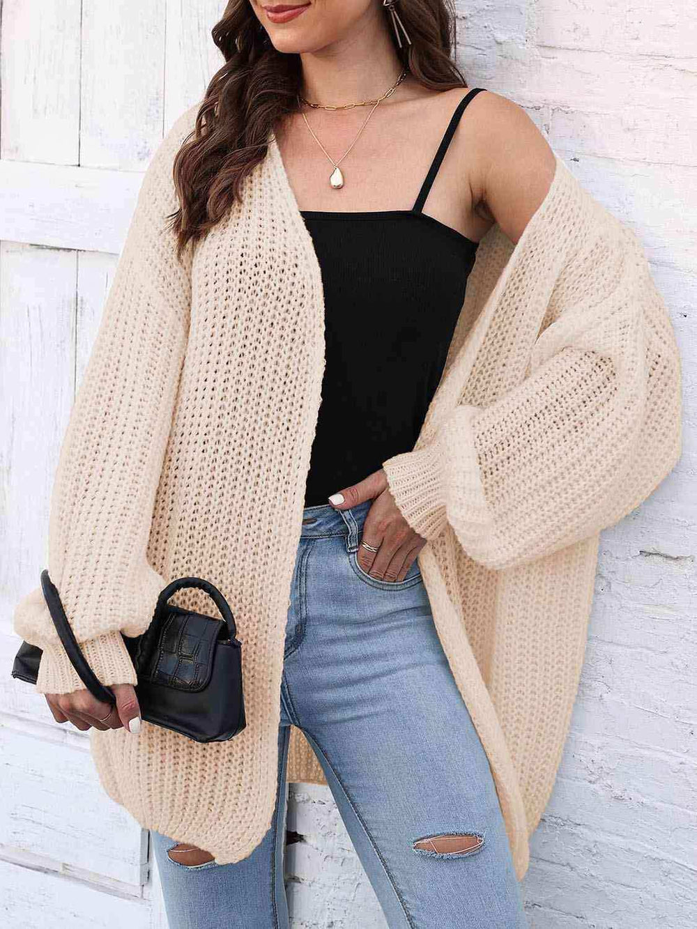 Open Front Dropped Shoulder Longline Cardigan - Trendsi - Flyclothing LLC