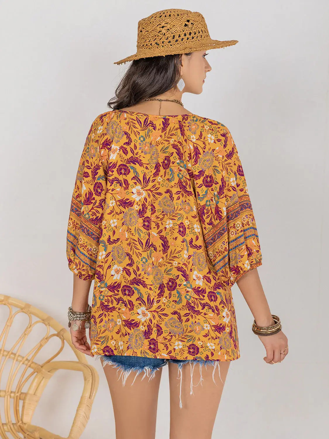 Printed Tie Neck Blouse - Trendsi - Flyclothing LLC