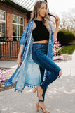 Printed Tassel Trim Open Front Cardigan - Trendsi