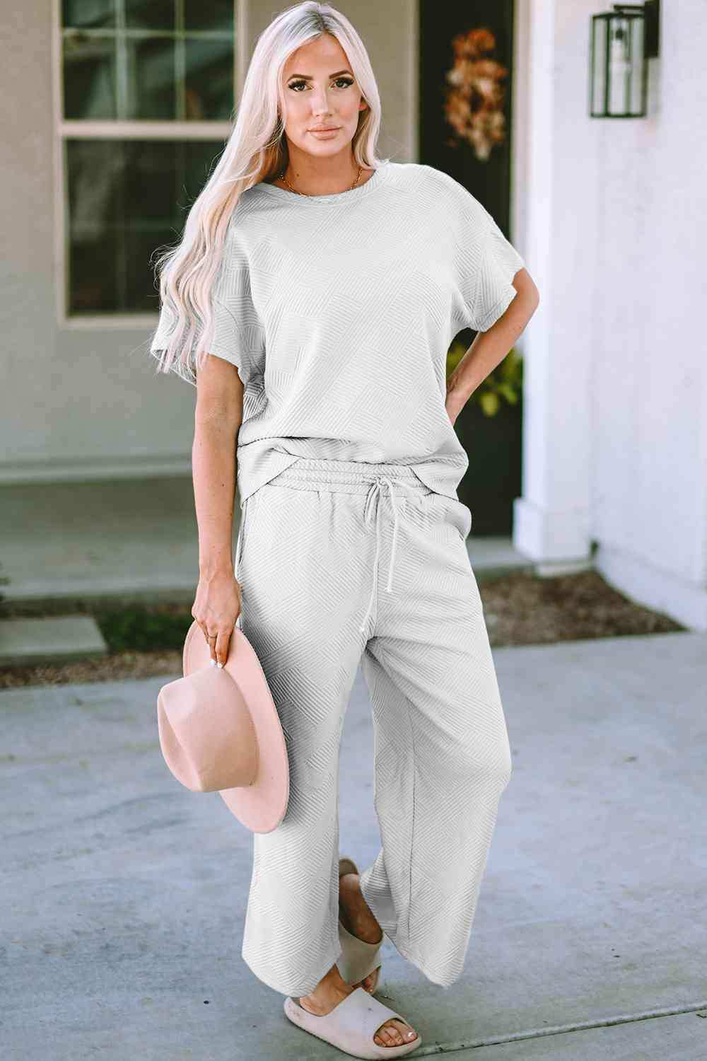 Short Sleeve Top and Pants Set - Trendsi - Flyclothing LLC