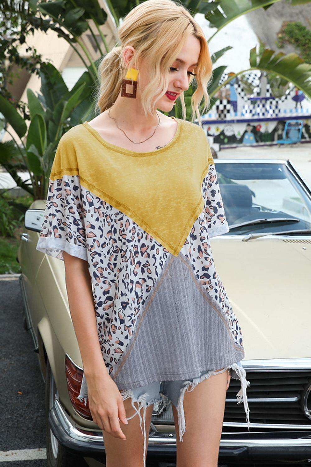 Printed Round Neck Short Sleeve Tee - Trendsi - Flyclothing LLC