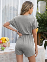 Decorative Button Round Neck Short Sleeve Romper - Trendsi - Flyclothing LLC