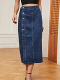 Button Down Denim Skirt - Trendsi