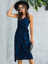 Printed Tie-Waist Spaghetti Strap Dress - Trendsi - Flyclothing LLC