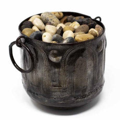 Hammered Metal Container with Round Handles - Croix des Bouquets - Croix des Bouquets