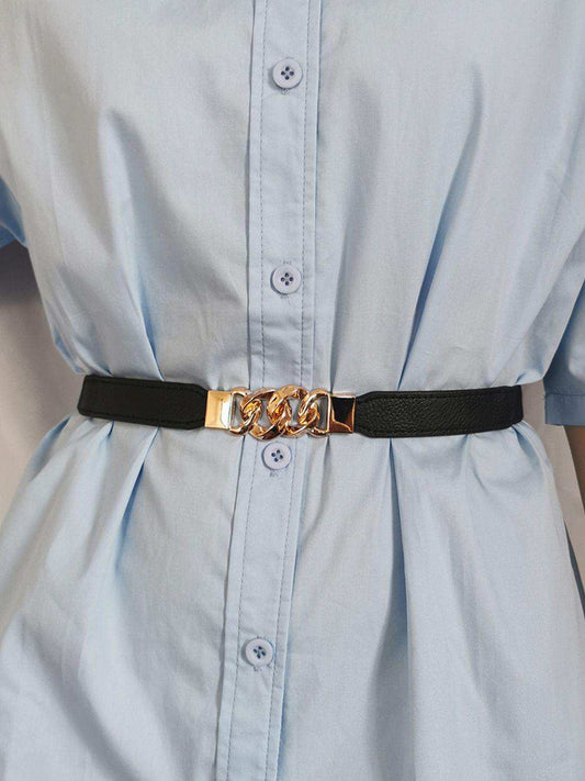 Zinc Alloy Buckle Elastic PU Belt - Trendsi - Flyclothing LLC