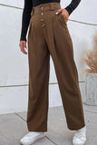 Button-Fly Pleated Waist Wide Leg Pants with Pockets - Trendsi