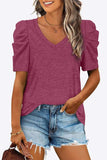 V-Neck Puff Sleeve Tee - Trendsi - Flyclothing LLC