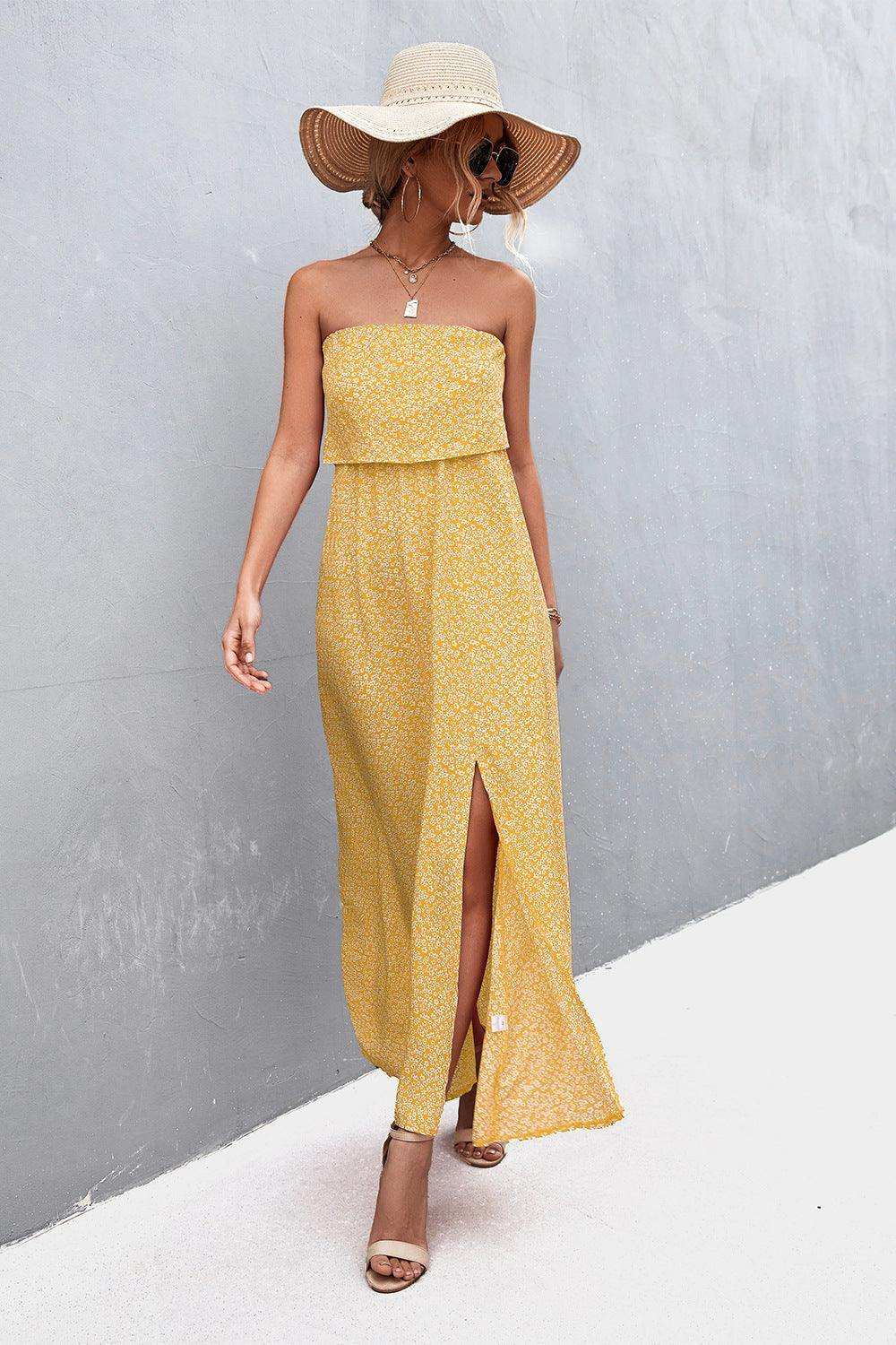 Strapless Split Maxi Dress - Trendsi - Flyclothing LLC