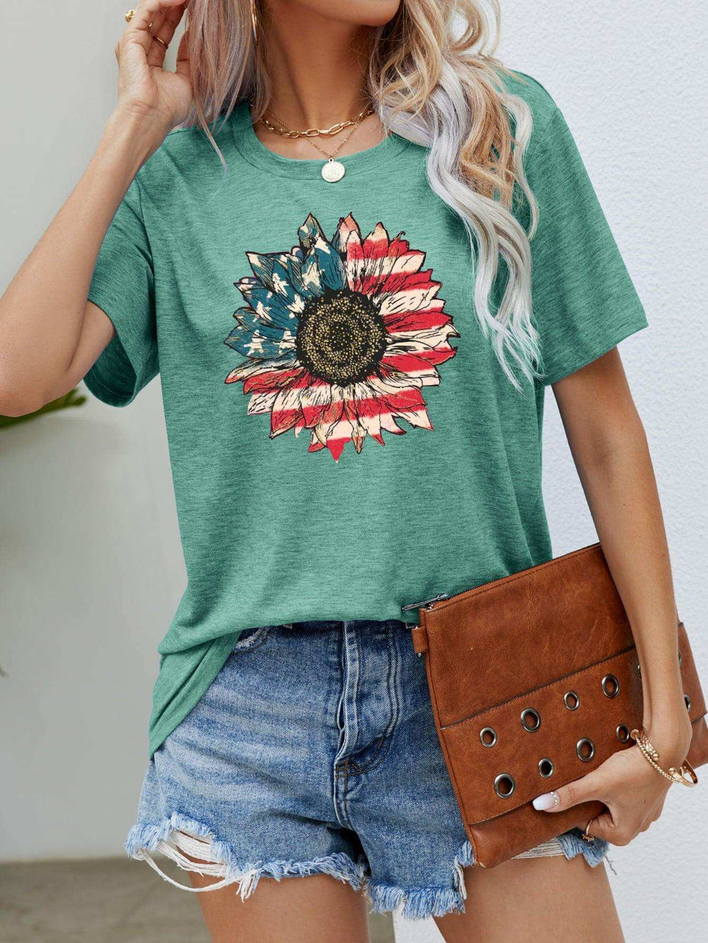 US Flag Flower Graphic Tee - Trendsi - Flyclothing LLC