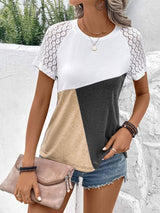 Color Block Raglan Sleeve Round Neck Tee - Trendsi - Flyclothing LLC