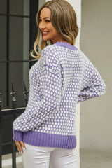 Printed Round Neck Dropped Shoulder Sweater - Trendsi - Flyclothing LLC