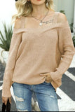 Wide Strap Cold Shoulder Pullover Sweater - Flyclothing LLC
