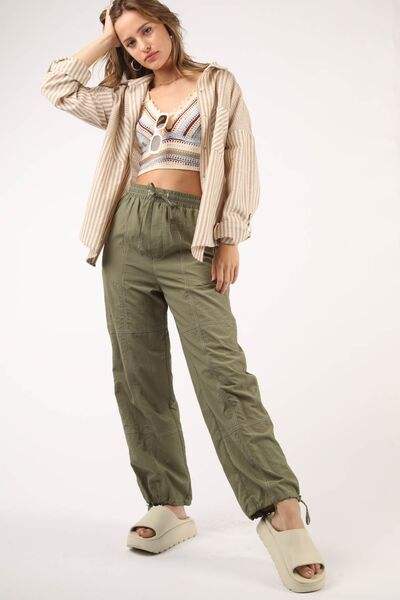 VERY J Drawstring Woven Parachute Joggers - Trendsi - Flyclothing LLC