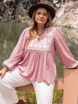 Plus Size Tie Neck Puff Sleeve Blouse - Trendsi - Flyclothing LLC