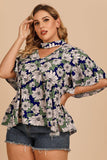 Plus Size Floral Flutter Sleeve Cutout Blouse - Trendsi