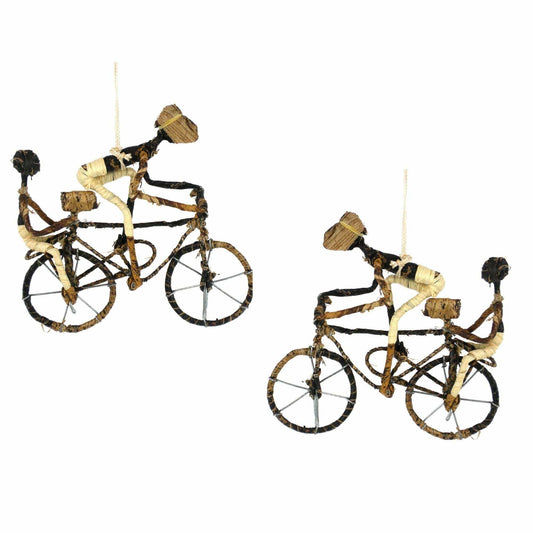 Banana Fiber Bicycle Ornament, Two Riders - Set of 2 Ornaments - Esther Karioki