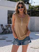 Half-Zip Round Neck Tank - Trendsi - Flyclothing LLC