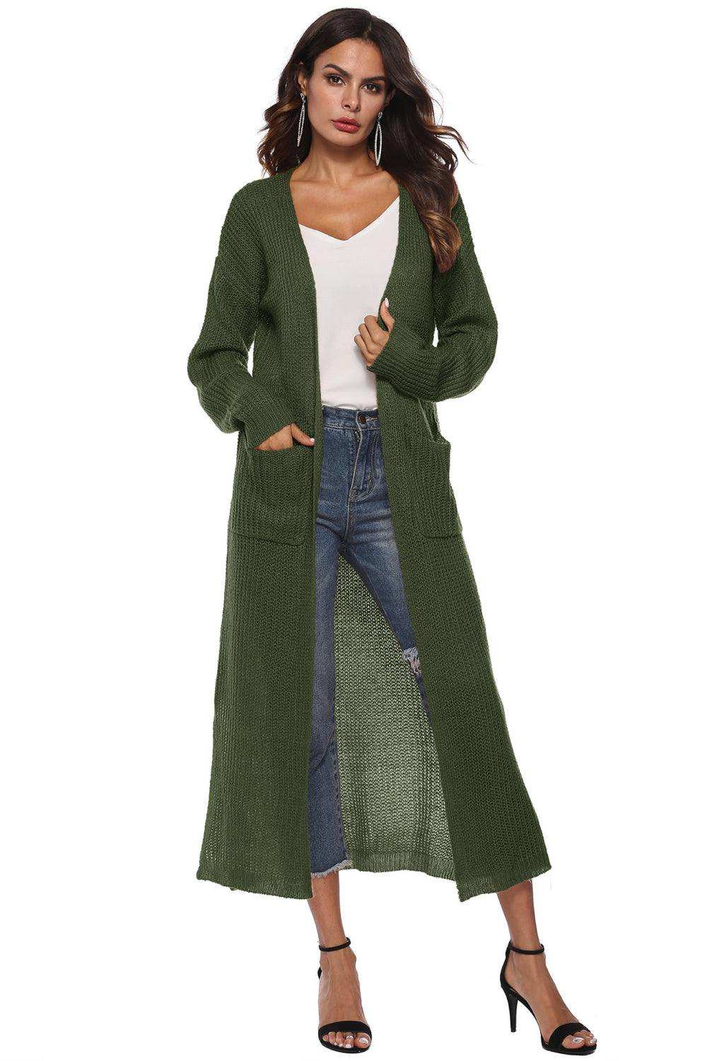 Long Sleeve Open Front Buttoned Cardigan - Trendsi - Flyclothing LLC
