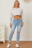 Round Neck Dropped Shoulder Cropped Sweatshirt - Trendsi - Flyclothing LLC
