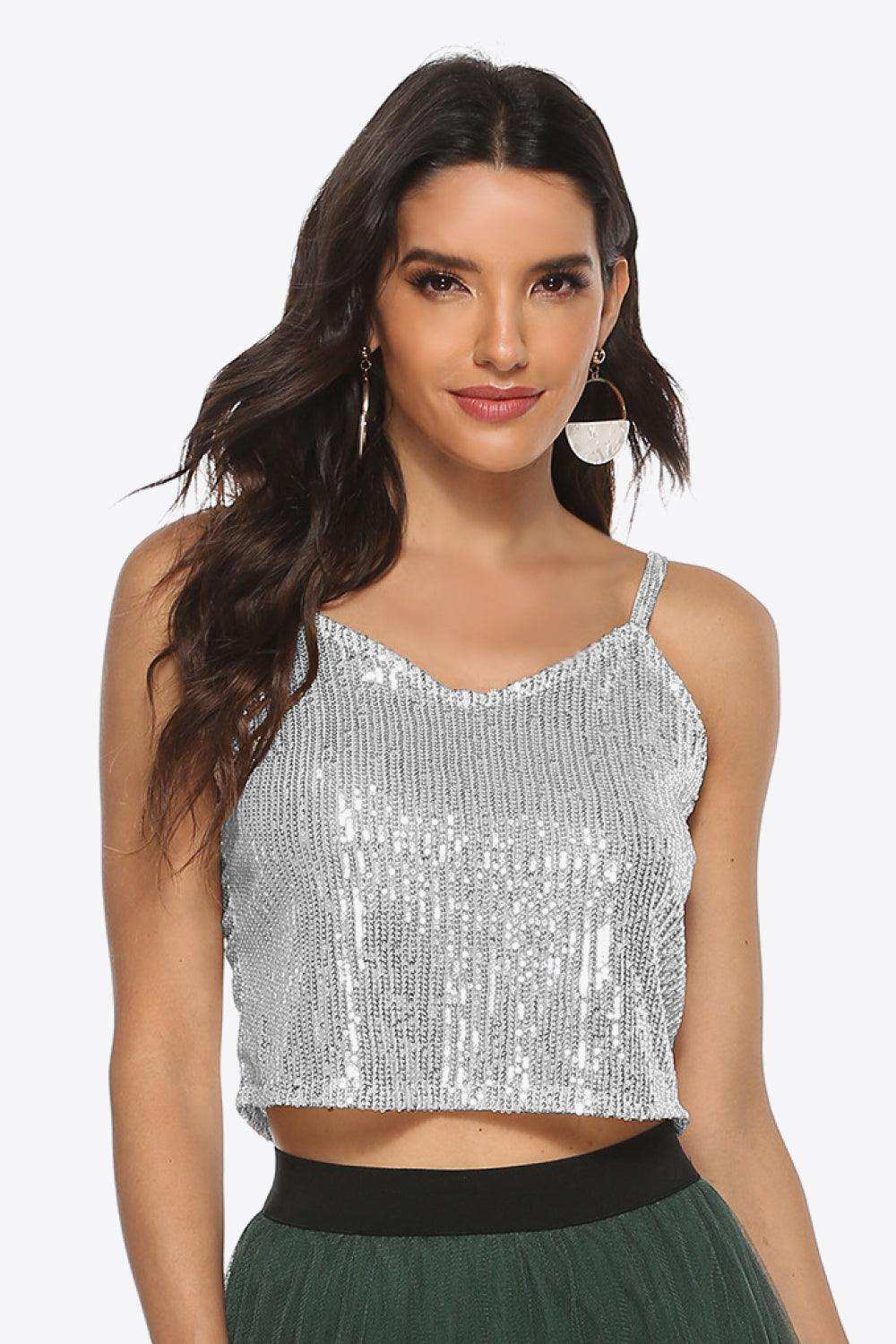 Sequin Cropped Cami - Trendsi - Flyclothing LLC