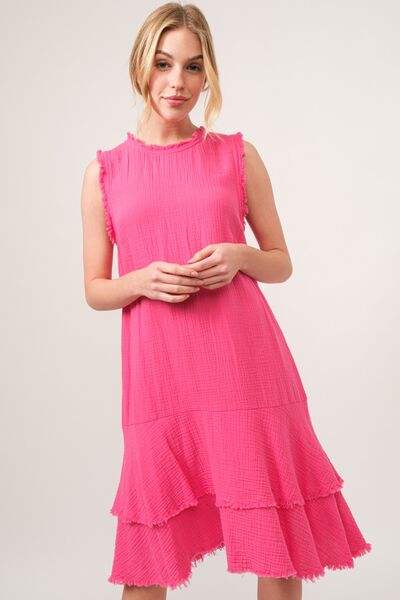 And The Why Washed Fringe Detail Tiered Dress - Trendsi - Flyclothing LLC
