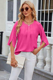 Round Neck Slit Half Sleeve Top - Trendsi - Flyclothing LLC