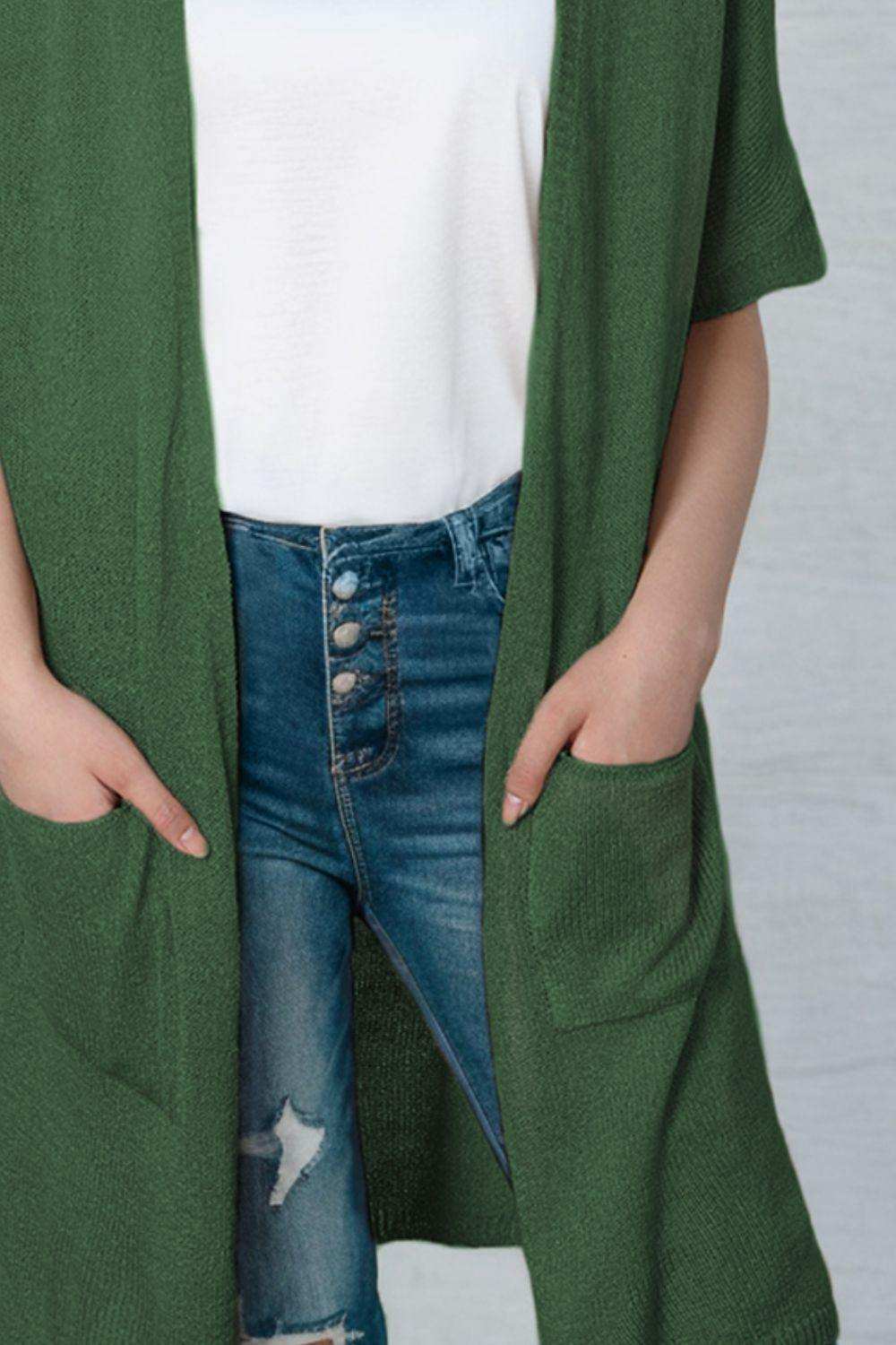 Open Front Sweater Cardigan with Pockets - Trendsi - Flyclothing LLC