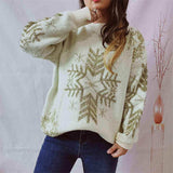 Snowflake Pattern Long Sleeve Sweater - Trendsi - Flyclothing LLC