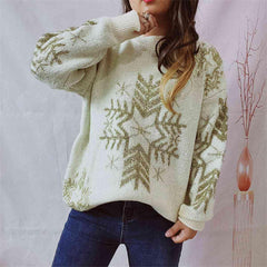 Snowflake Pattern Long Sleeve Sweater - Flyclothing LLC