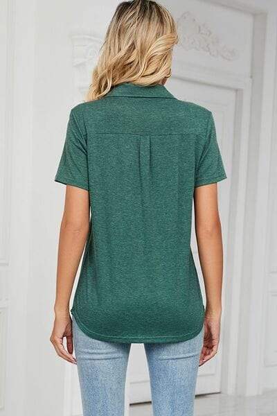 Johnny Collar Short Sleeve Blouse - Trendsi - Flyclothing LLC