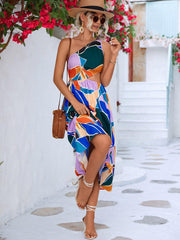 Printed Cutout One-Shoulder Sleeveless Dress - Trendsi